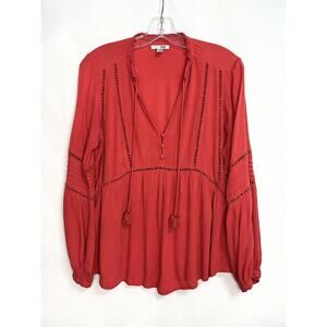 Amuse Society Chateau Boho Peasant Blouse Long Sleeve Orange XS